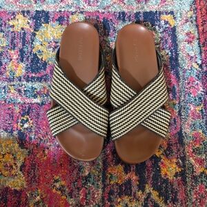 Rothy's Black and Tan Criss-Cross Sandals